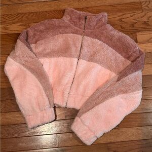 Fashion Nova Pink and Brown Striped Cropped Jacket